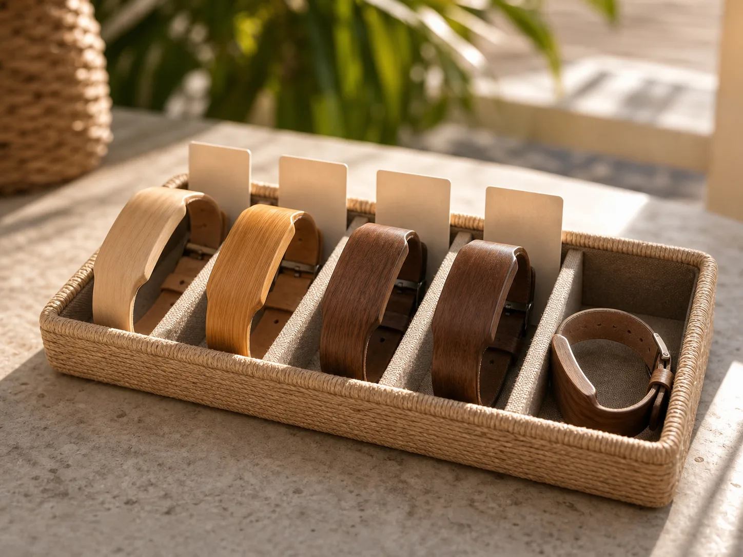 Counted wooden RFID wristbands arranged for controlled issue